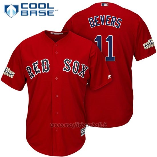 Maglia Baseball Uomo Boston Red Sox 2017 Postseason 11 Rafael Devers Scarlet Cool Base